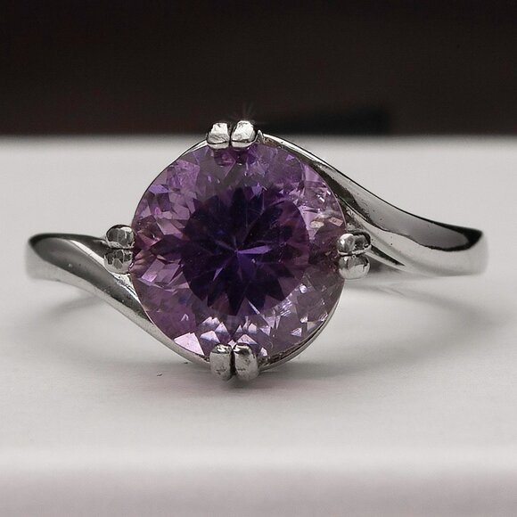 Genuine Amethyst Sterling Silver Ring Size 7, Natural Faceted Amethyst Gemstone - Picture 1 of 7